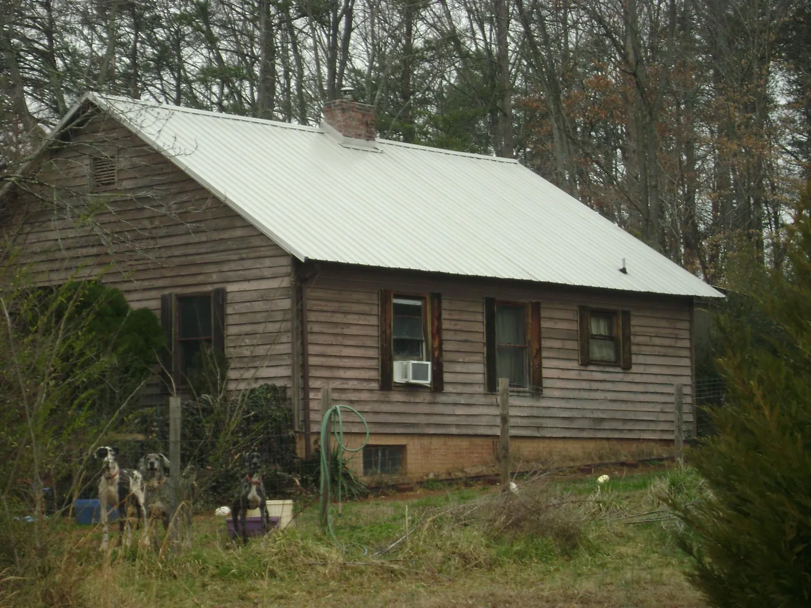 White metal roof on an old wood sided farmhouse, from a Asphalt Shingle Roof Repair job in Woodstock Valley